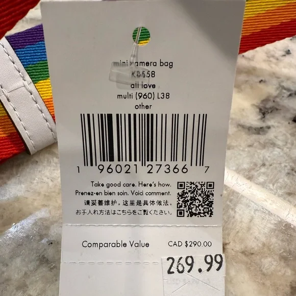 Kate Spade NWT Stadium Camera Bag Crossbody Clear w/Rainbow Strap
